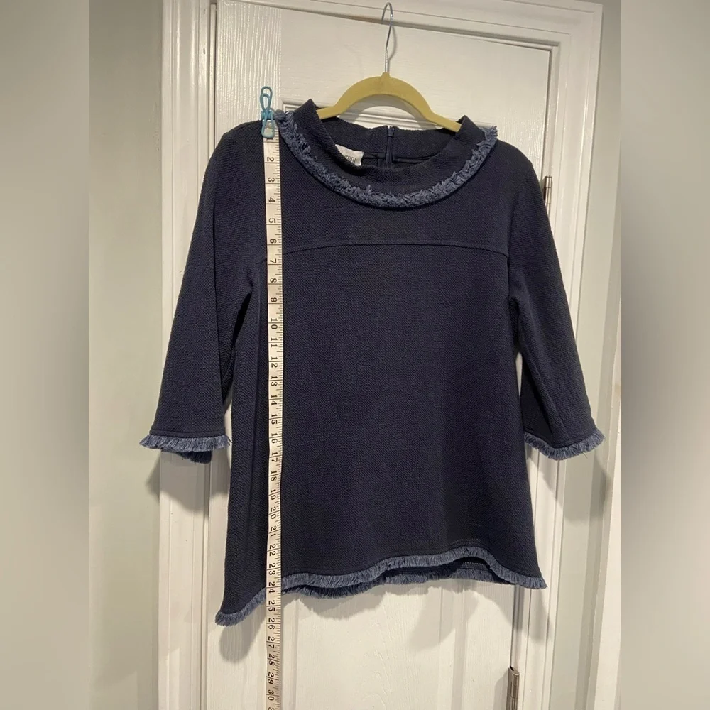 Sara Campbell Size M Navy Fringe Knit Top Made in USA Coastal Boucle Classic - Picture 6 of 11